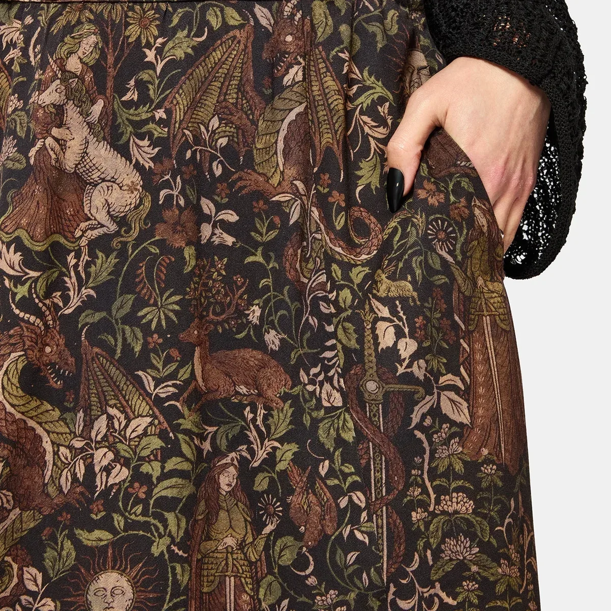 Haunt Medieval Print Buckle Midi Skirt, photo 2 of 4