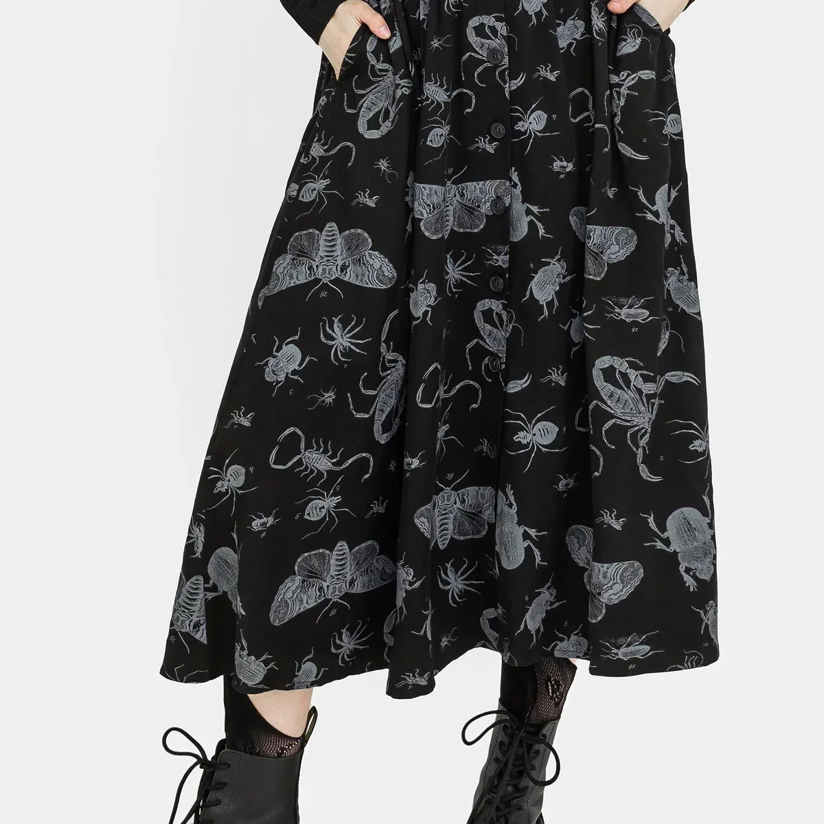 Parasite Bugs Button Front Midi Skirt - Black, photo 1 of 4