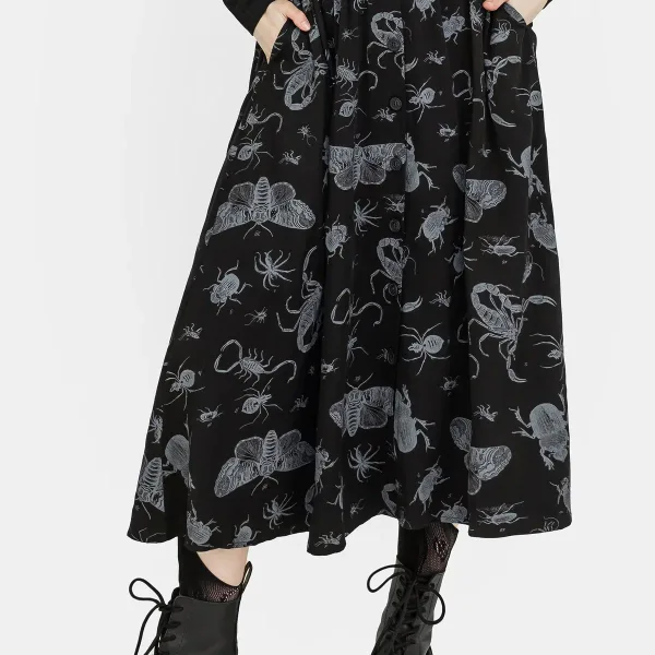Parasite Bugs Button Front Midi Skirt - Black