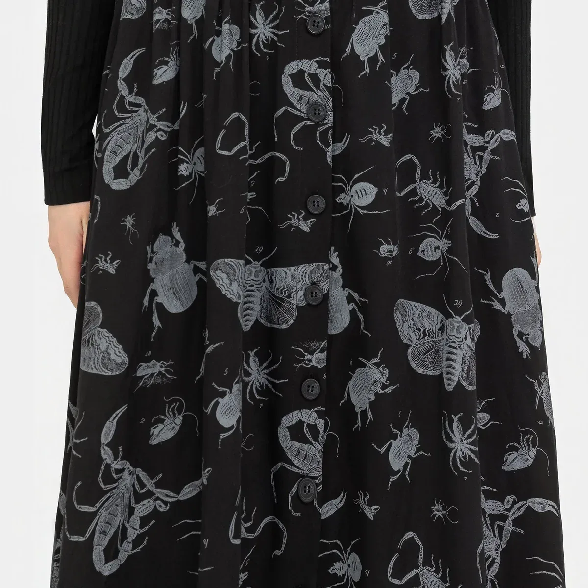 Parasite Bugs Button Front Midi Skirt - Black, photo 2 of 4
