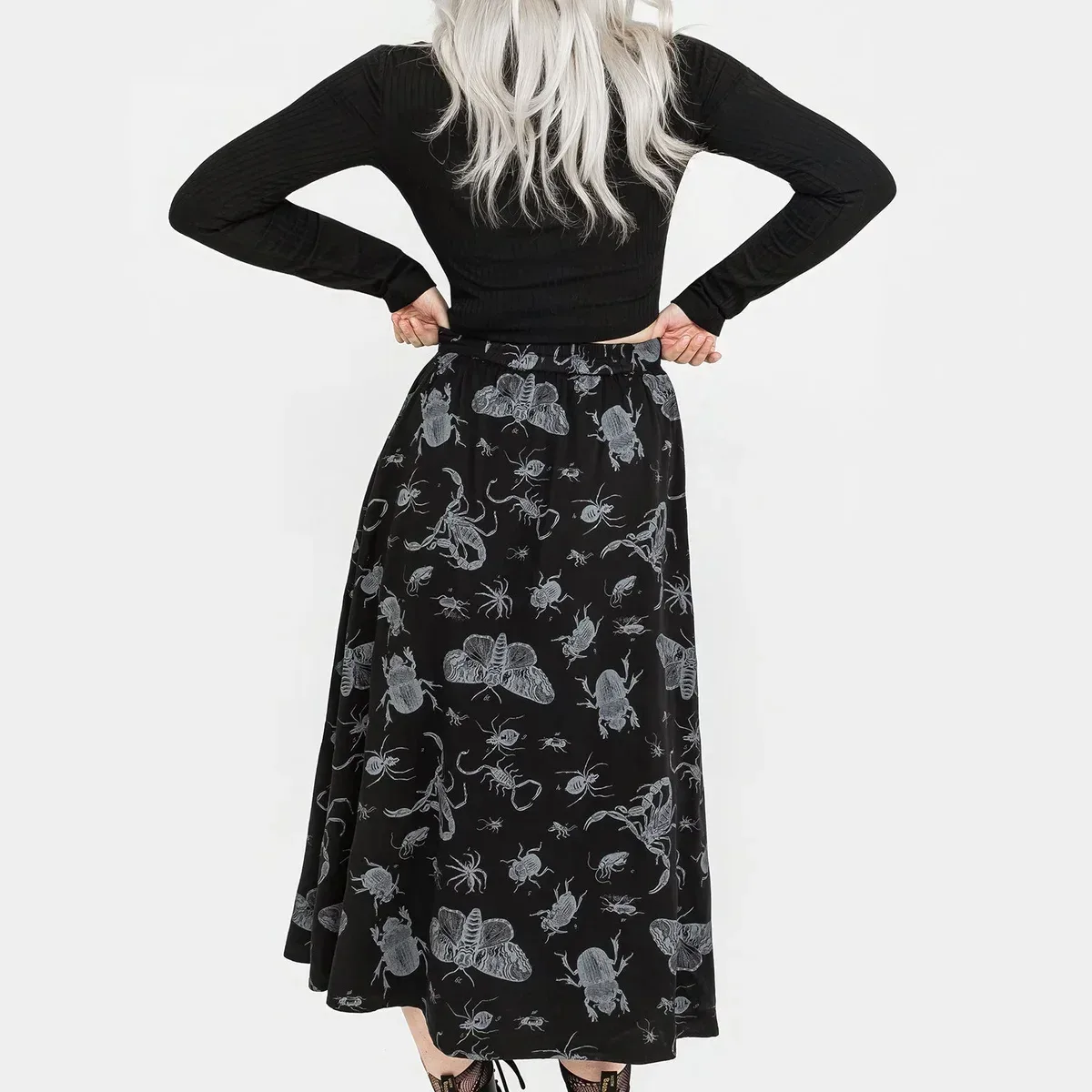 Parasite Bugs Button Front Midi Skirt - Black, photo 3 of 4