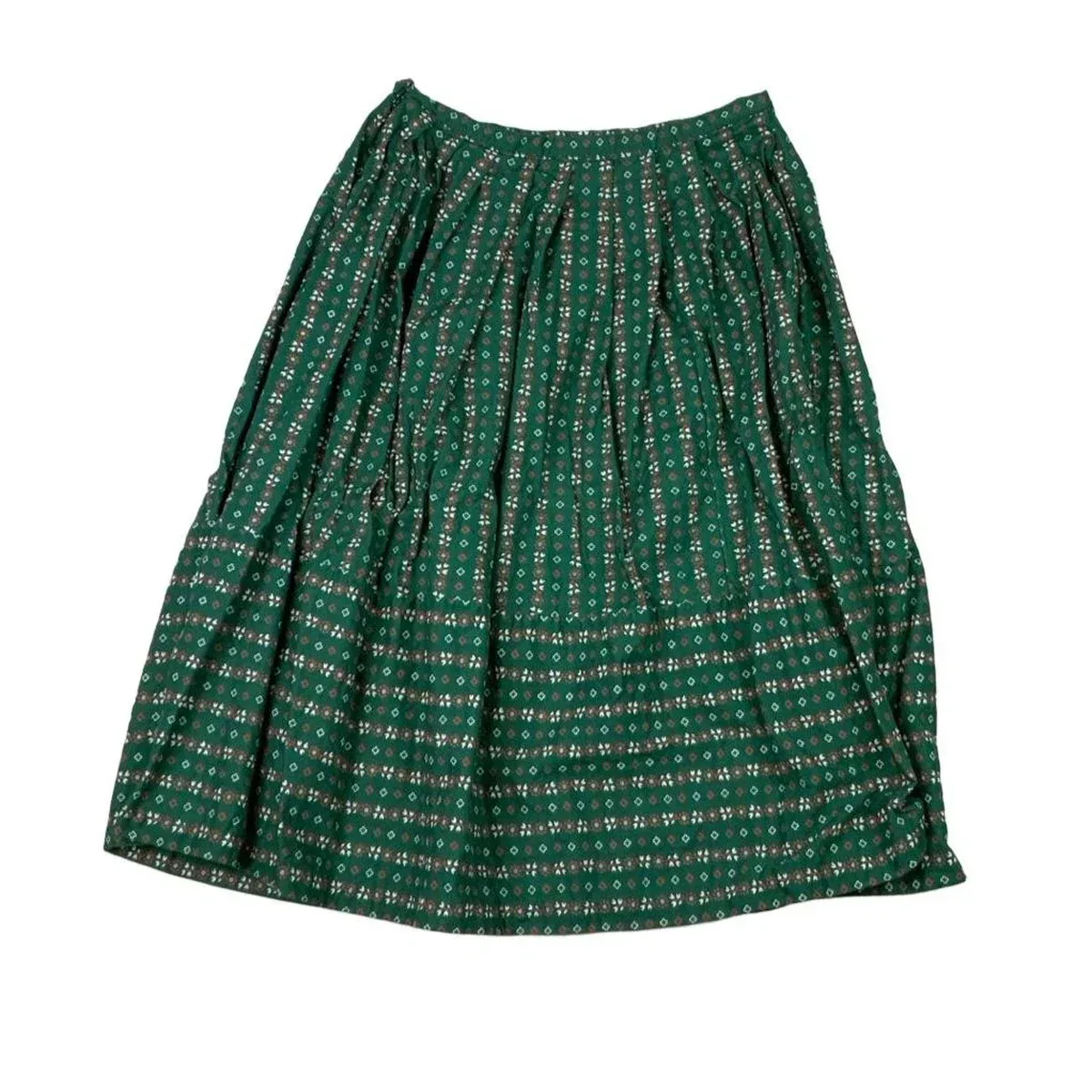 Vintage 60s 70s Green Red Floral Pleated Midi Skirt XS 4 6, photo 1 of 4