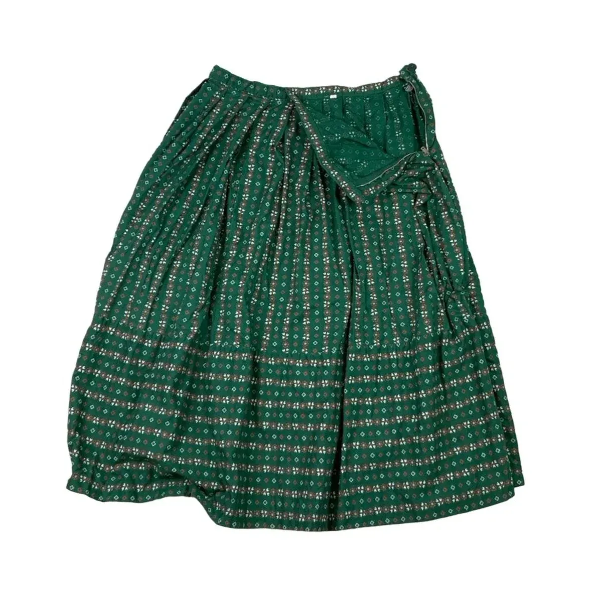 Vintage 60s 70s Green Red Floral Pleated Midi Skirt XS 4 6, photo 2 of 4