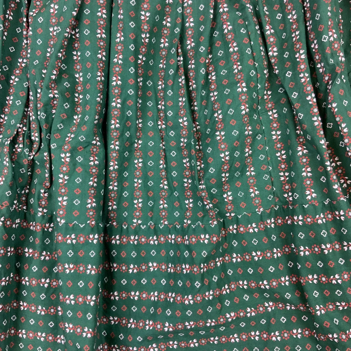 Vintage 60s 70s Green Red Floral Pleated Midi Skirt XS 4 6, photo 4 of 4