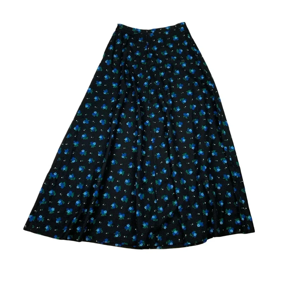 Vintage 60s 70s Black Blue Floral Maxi Skirt XS 4 6, photo 1 of 4