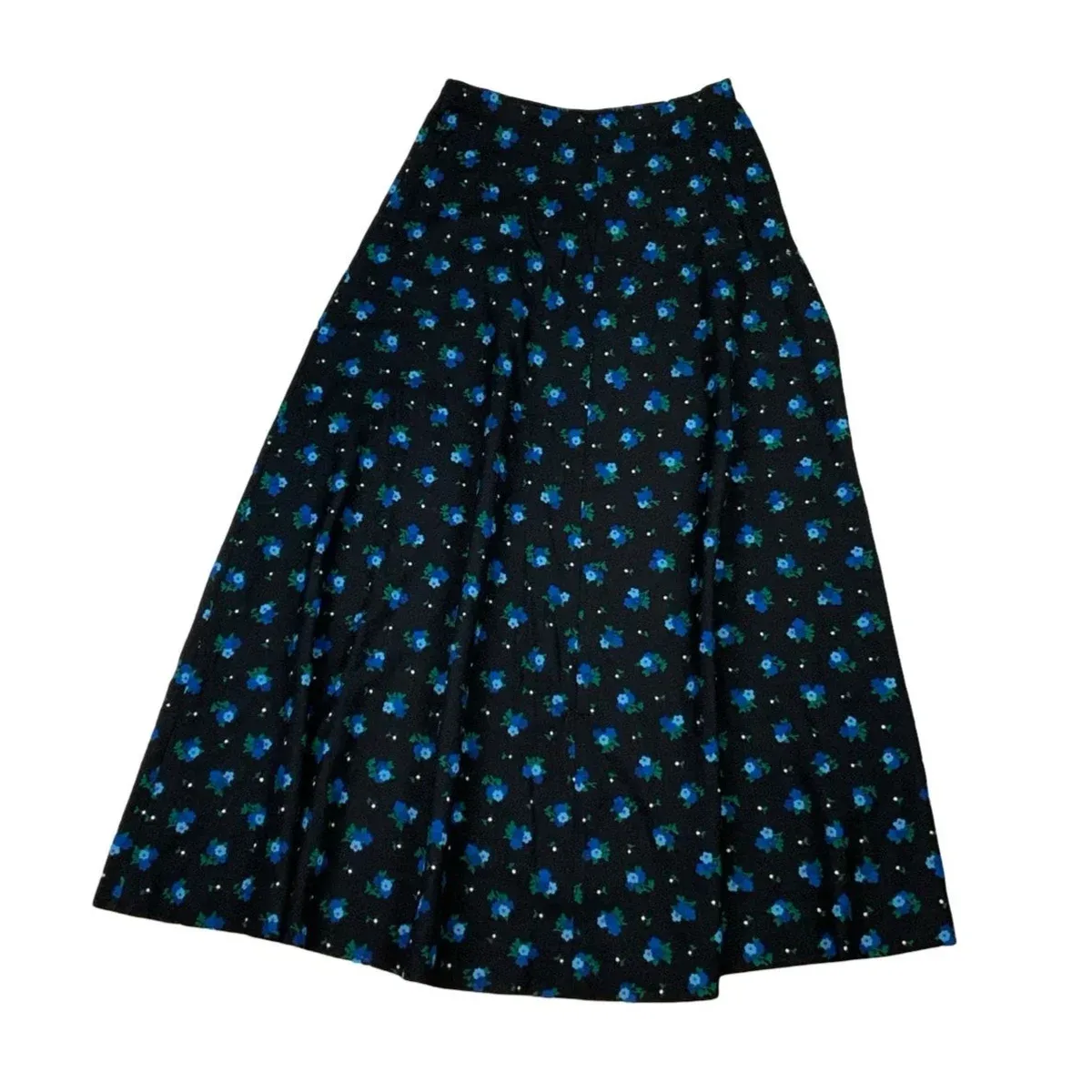 Vintage 60s 70s Black Blue Floral Maxi Skirt XS 4 6, photo 4 of 4