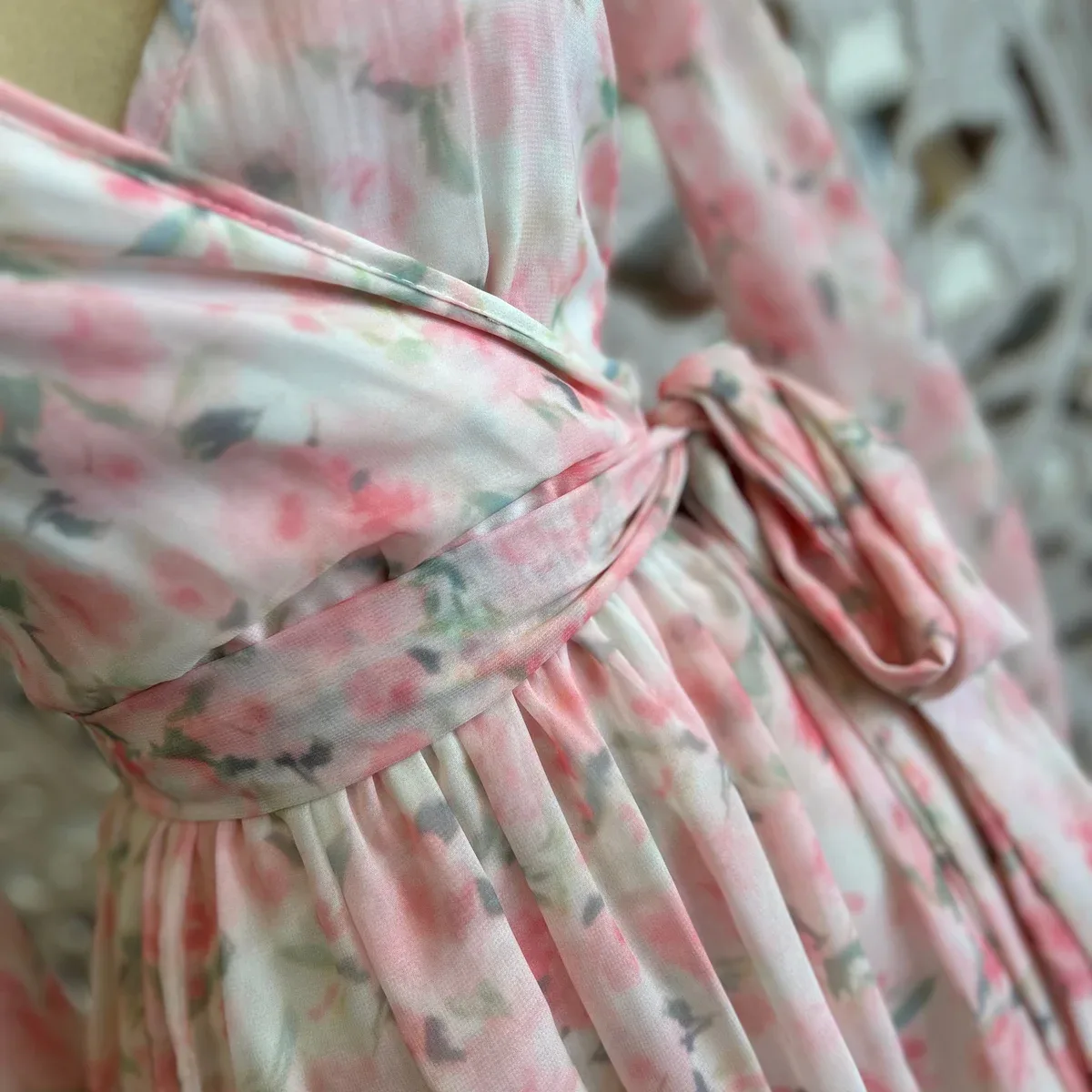 Pink Floral Wrapped Maxi Dress- Slightly Stretchy, photo 2 of 4