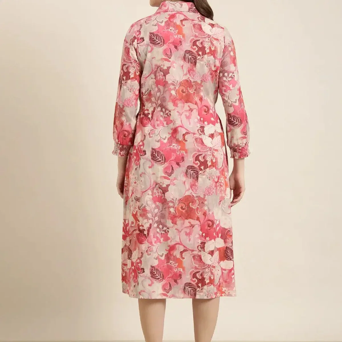 Women's Pink Floral Print Cotton A-Line Dress, photo 4 of 4