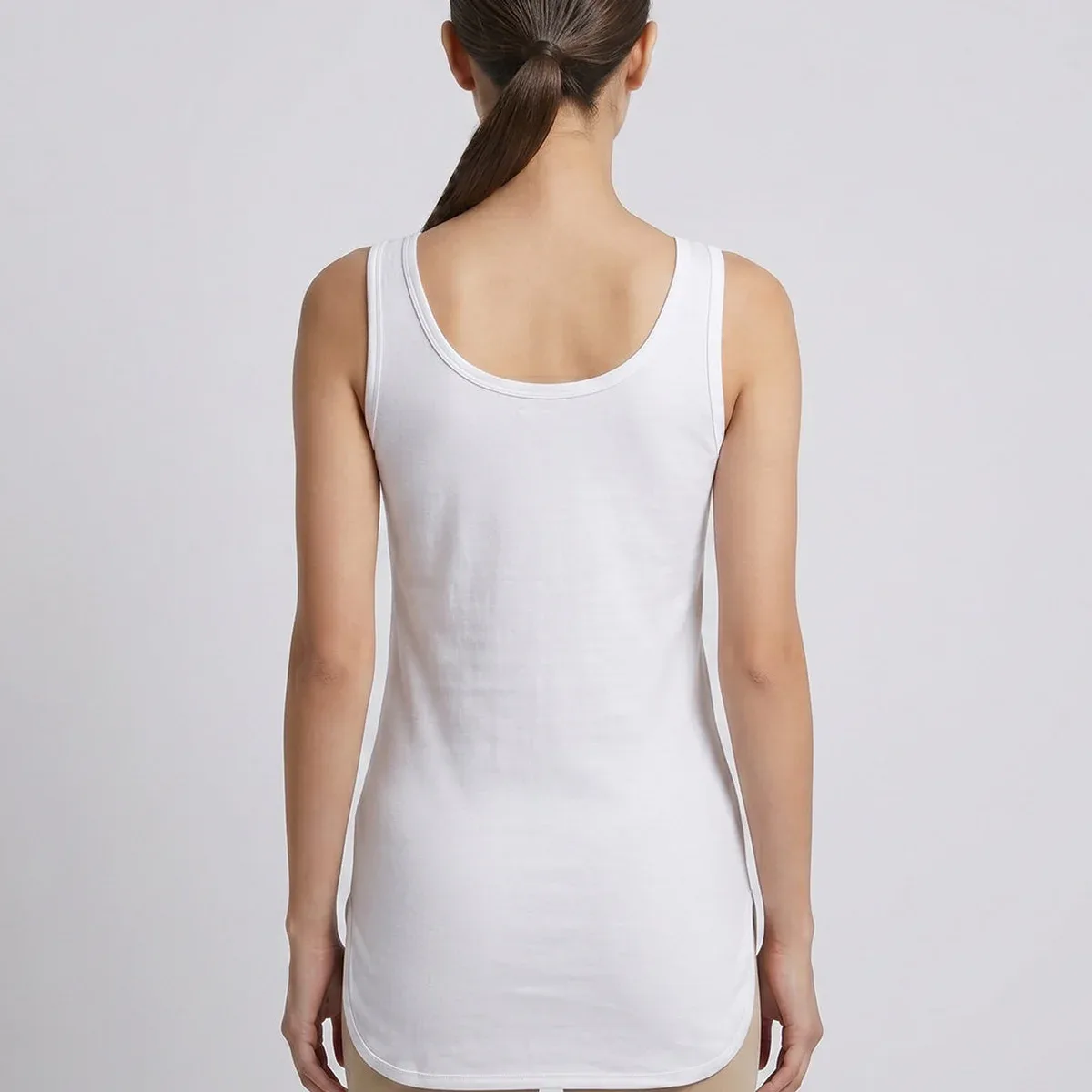 Women 100% Combed Cotton White Long Camisole with Side Slit - Flora ( Pack of 2), photo 3 of 4