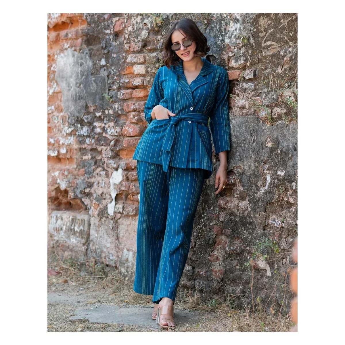 Premium Peacock Blue Blazer Co-ord Set, photo 3 of 4