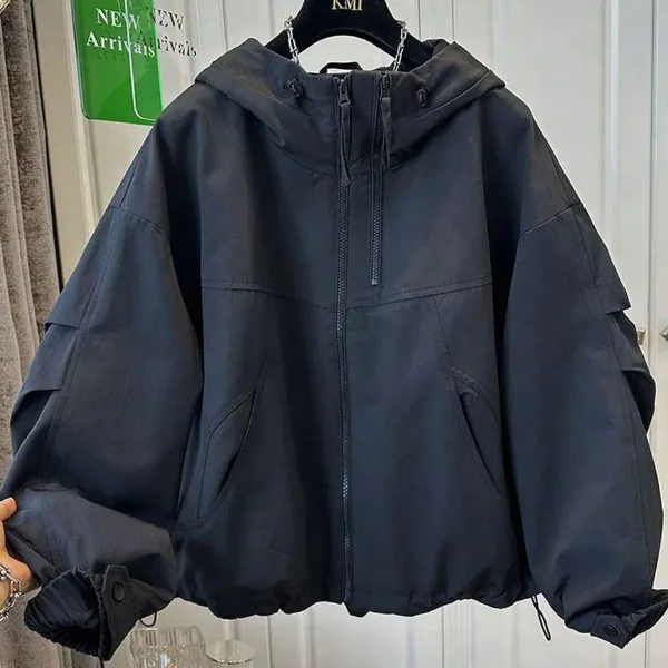 Spring/Autumn Loose Hooded Windbreaker Jacket For Women