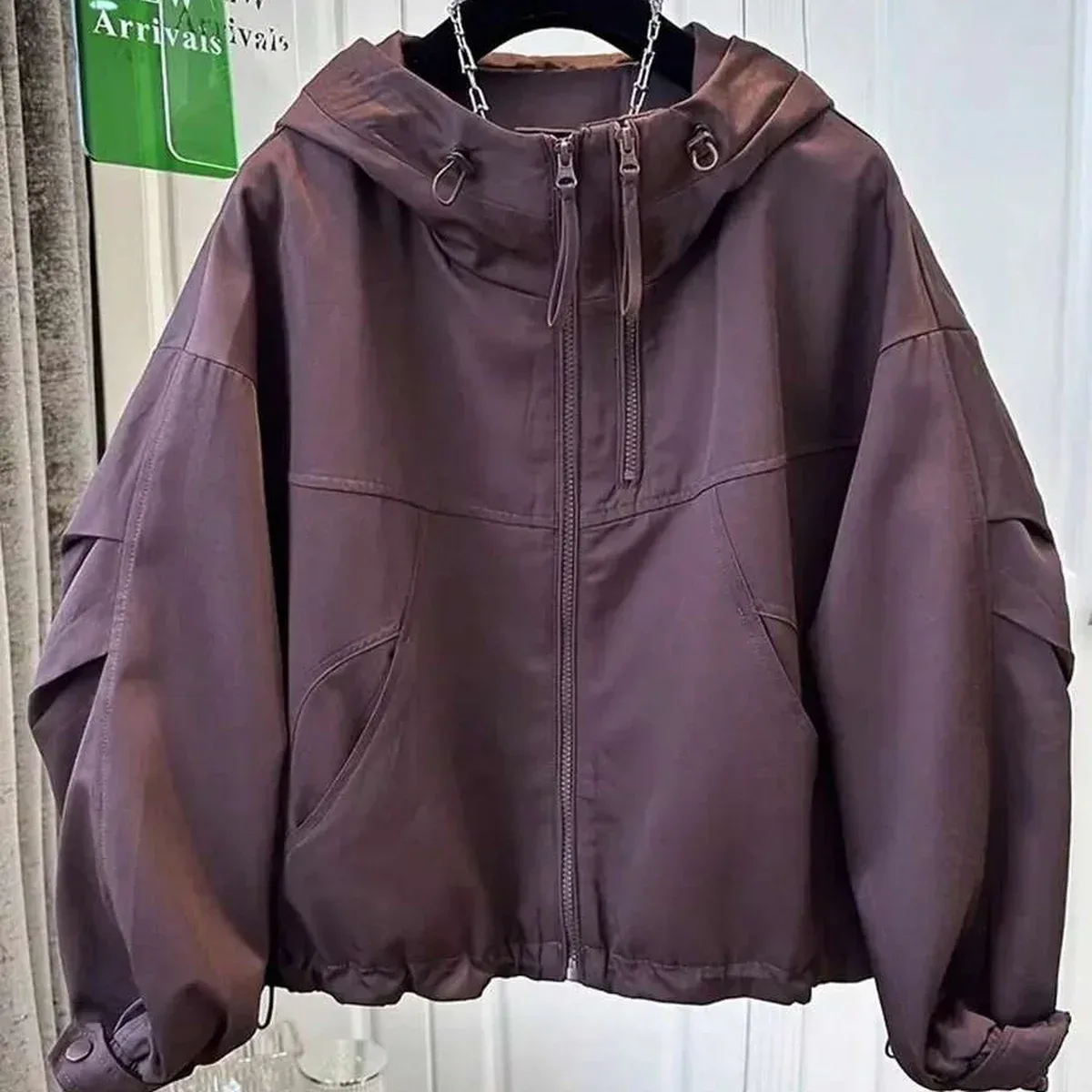 Spring/Autumn Loose Hooded Windbreaker Jacket For Women, photo 4 of 4