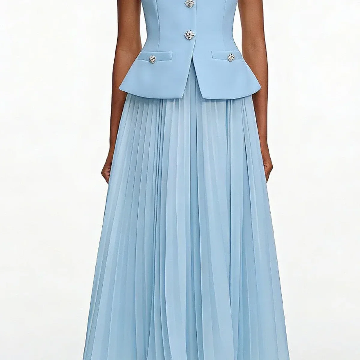 Winter Layers: Chic Buttoned Blazer & Pleated Midi Skirt Set