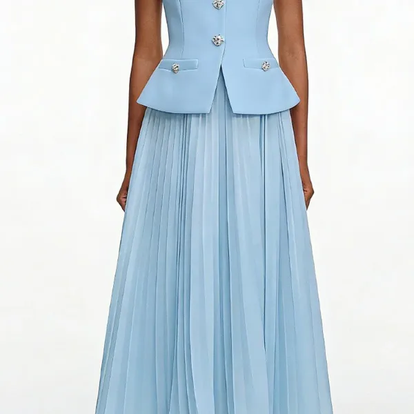 Chic Buttoned Blazer & Pleated Midi Skirt Set