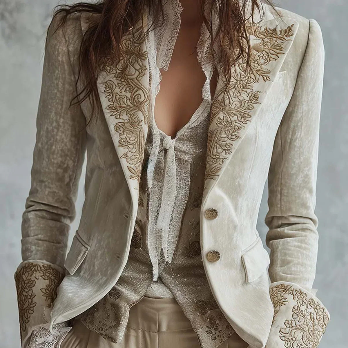 Cordelia | Ivory Embroidered Tailored Blazer, photo 1 of 4