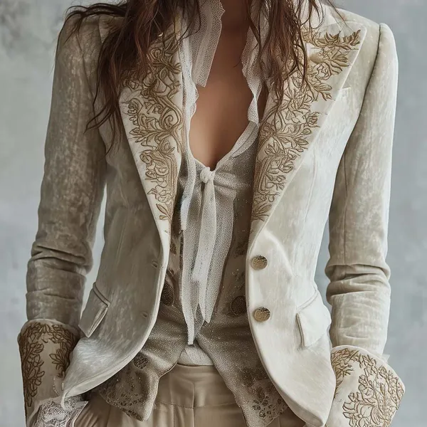 Cordelia | Ivory Embroidered Tailored Blazer