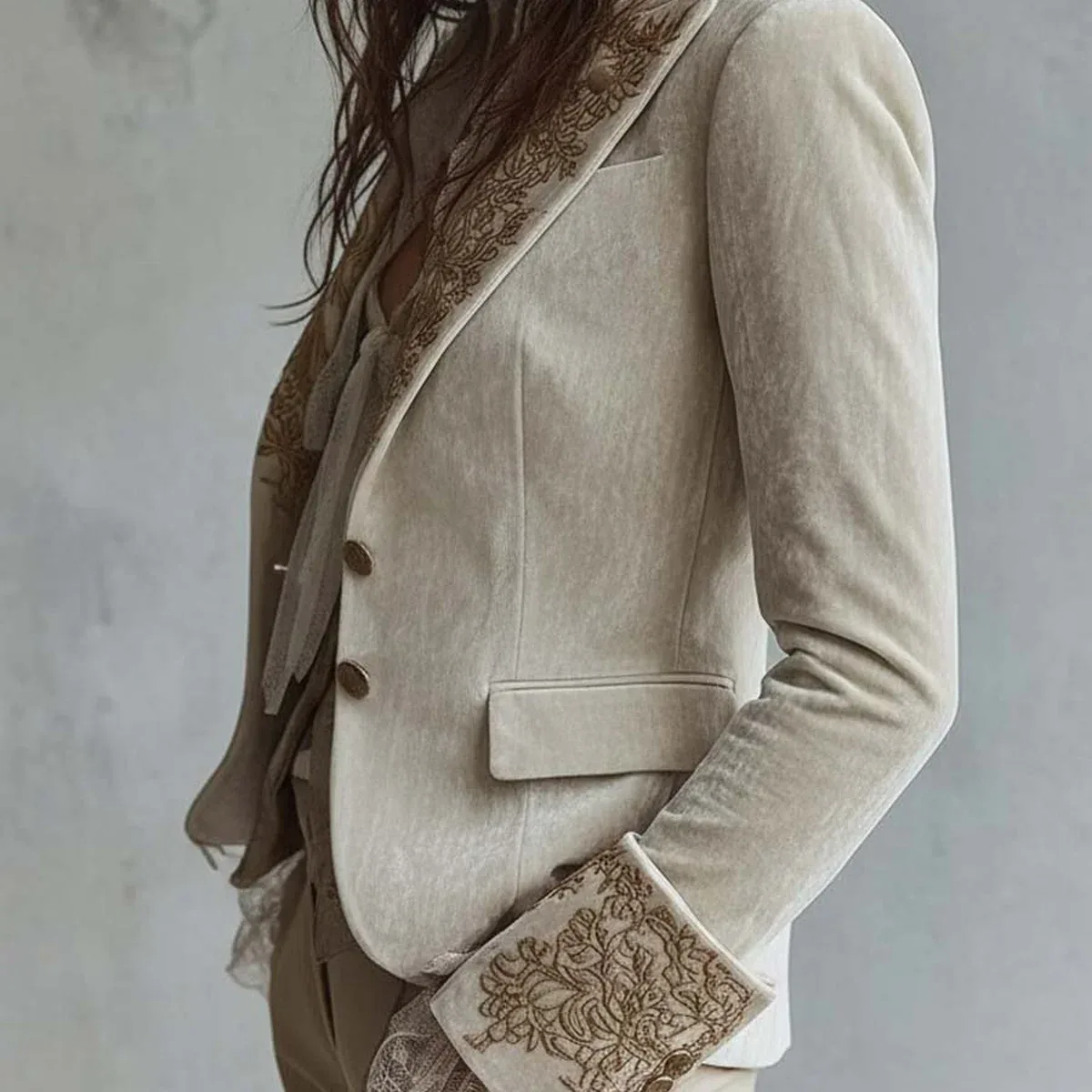Cordelia | Ivory Embroidered Tailored Blazer, photo 2 of 4