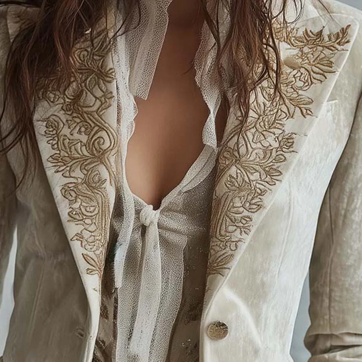 Cordelia | Ivory Embroidered Tailored Blazer, photo 4 of 4