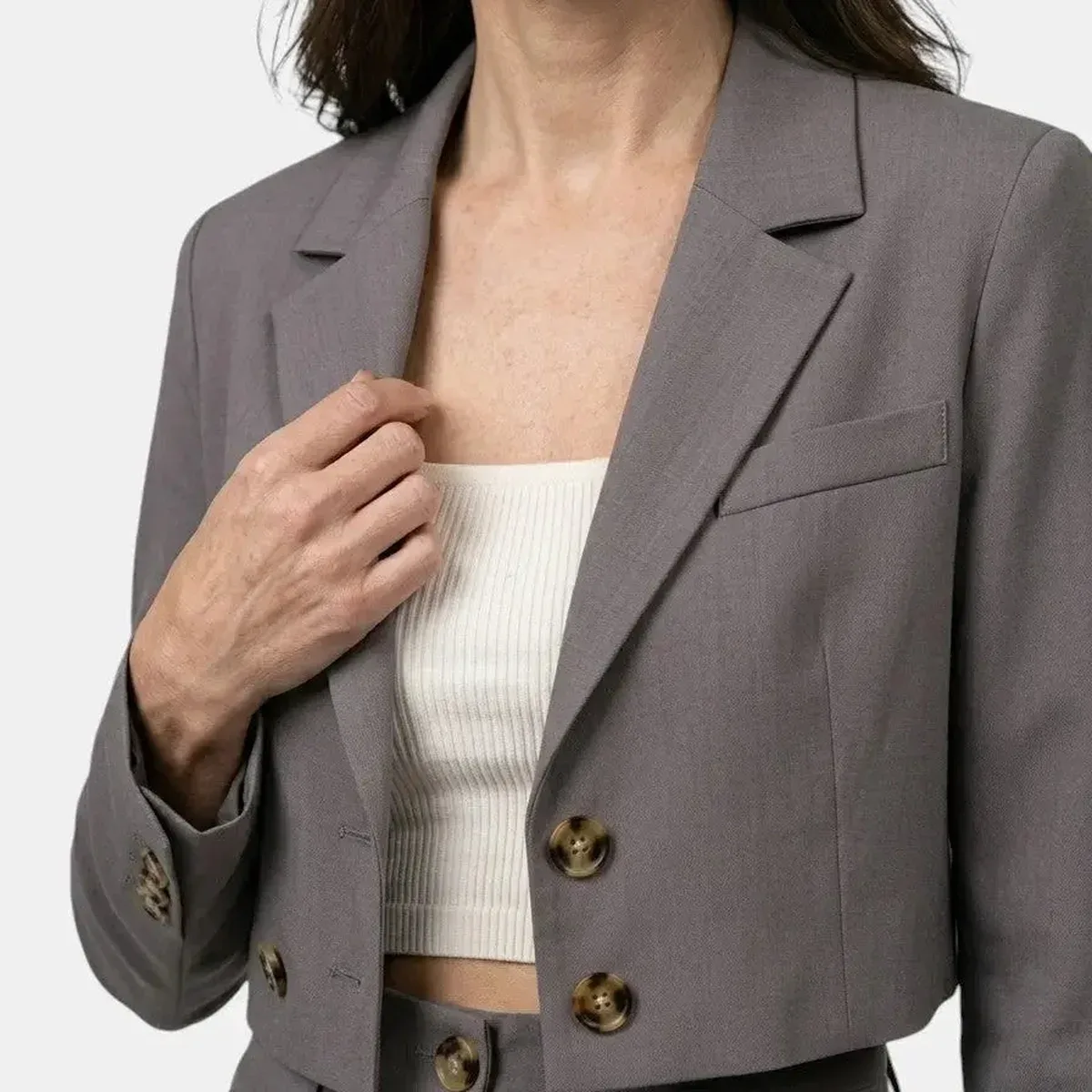 Women's Structured Pant Suit | Tailored Cropped Blazer and High Waist Wide Leg Trousers, photo 4 of 4