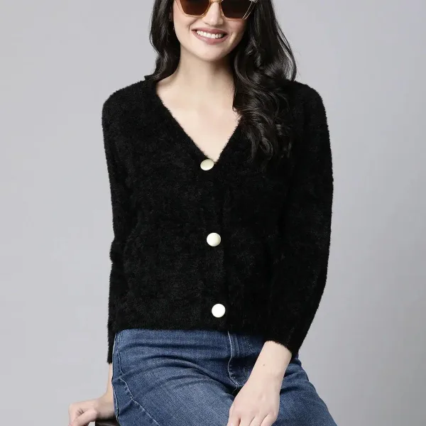 Women's Solid Black Cardigan