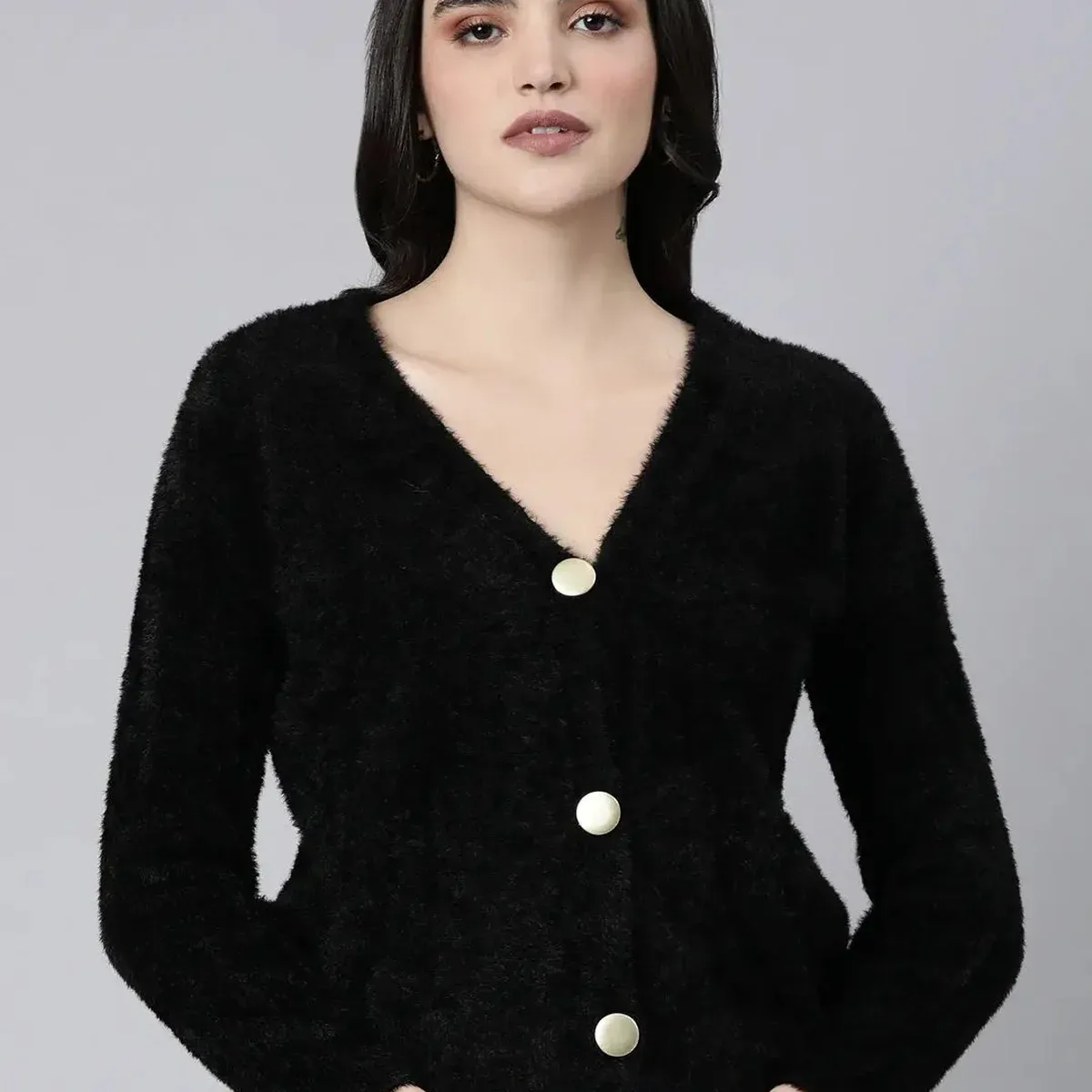 Women's Solid Black Cardigan, photo 2 of 4