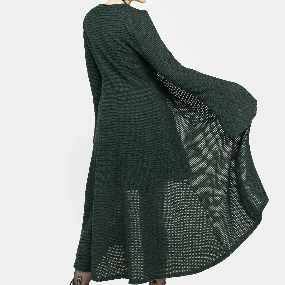 Xana Textured Tie Front Long Cardigan - Green, photo 3 of 4