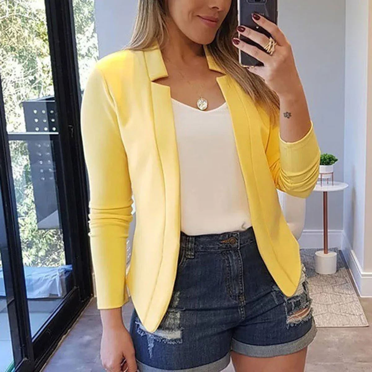 2019 New Women Blazers Thin Long Sleeve Blazer Solid Color Office Lady Suit Coat Autumn Coats DOD886, photo 2 of 4