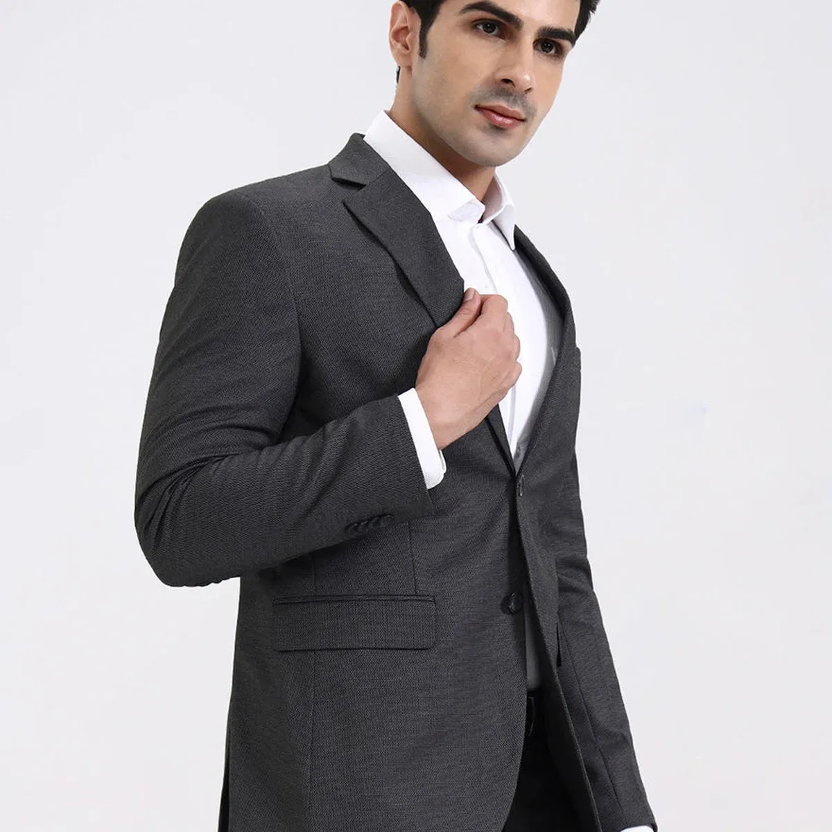 Dark Grey Solid Regular Fit Blazer, photo 1 of 4