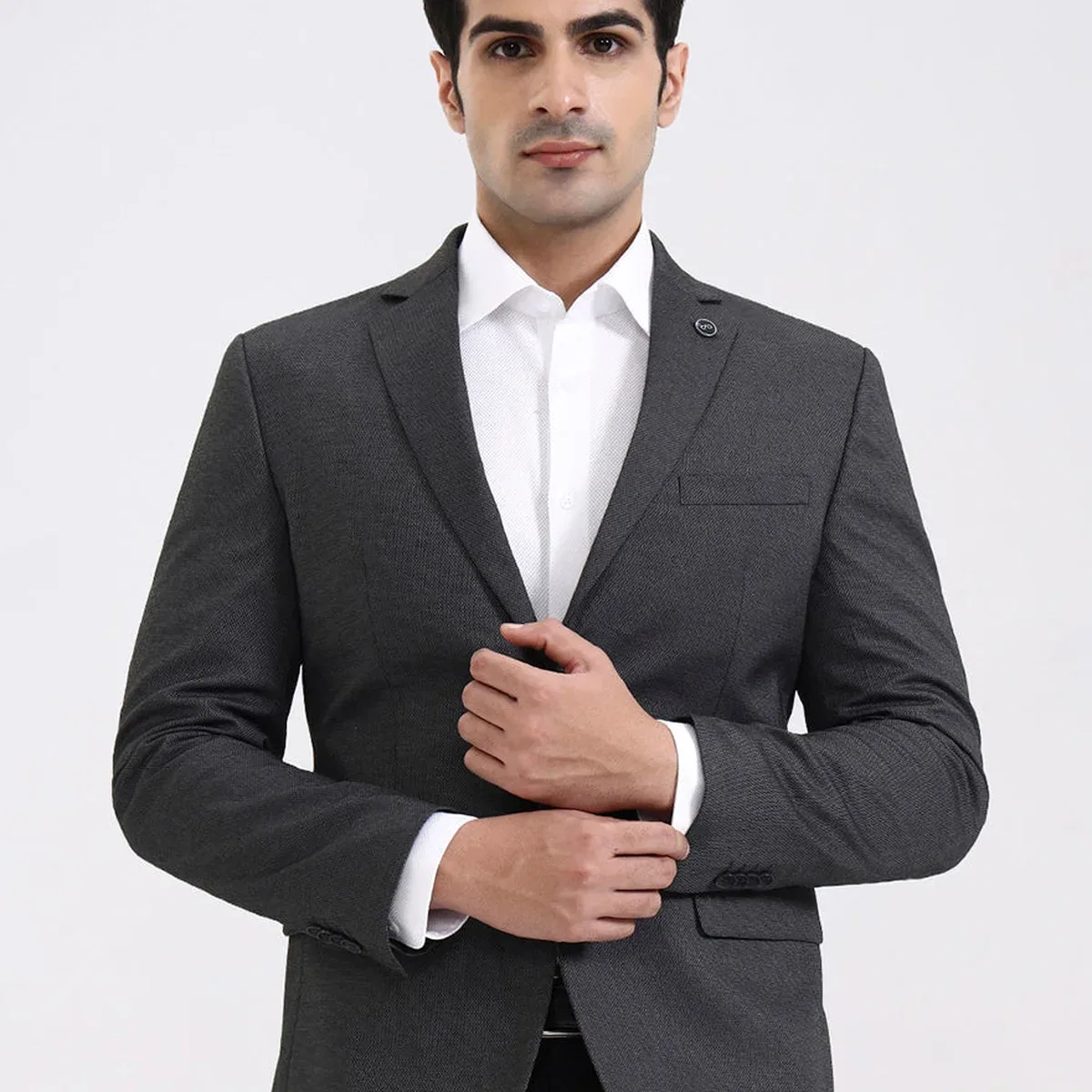 Dark Grey Solid Regular Fit Blazer, photo 3 of 4
