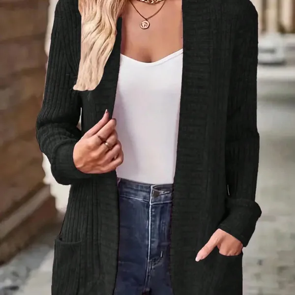 Women's Casual Ribbed Peached Cardigan Shorts With Pockets