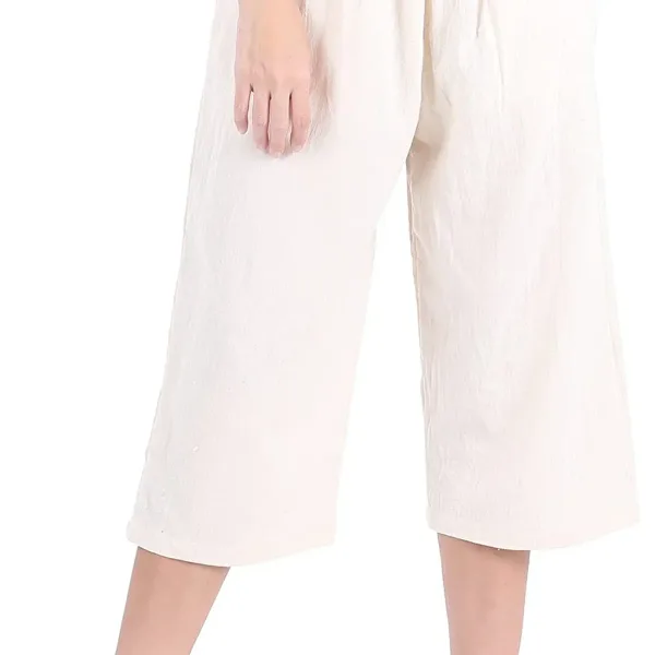 Womens Loose Elastic Waist Cotton Casual Capri Wide Leg Palazzo Pants