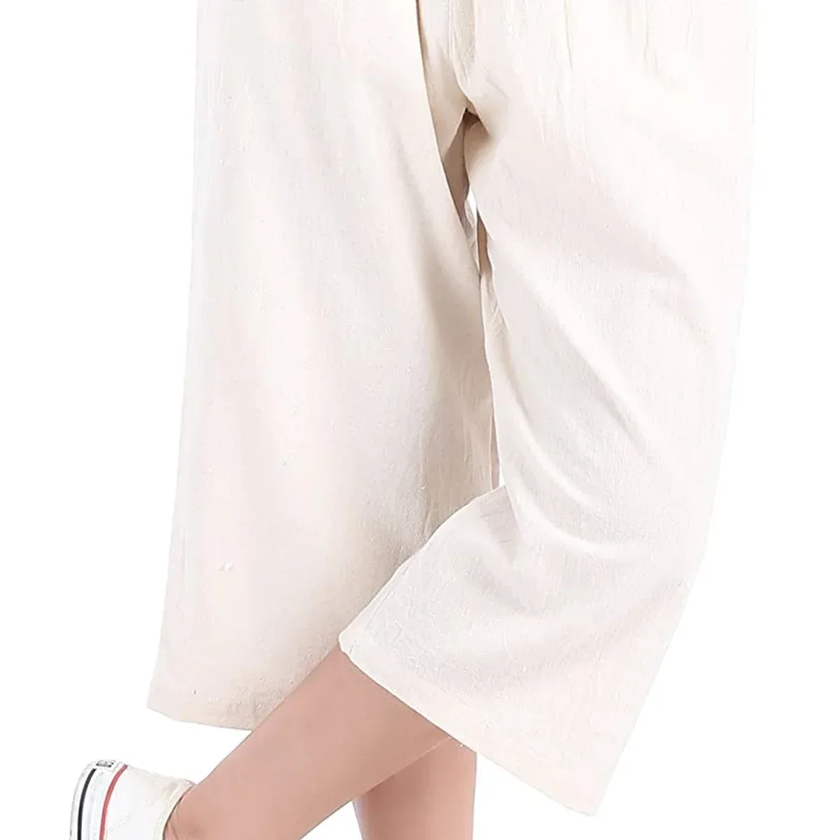 Womens Loose Elastic Waist Cotton Casual Capri Wide Leg Palazzo Pants, photo 3 of 4