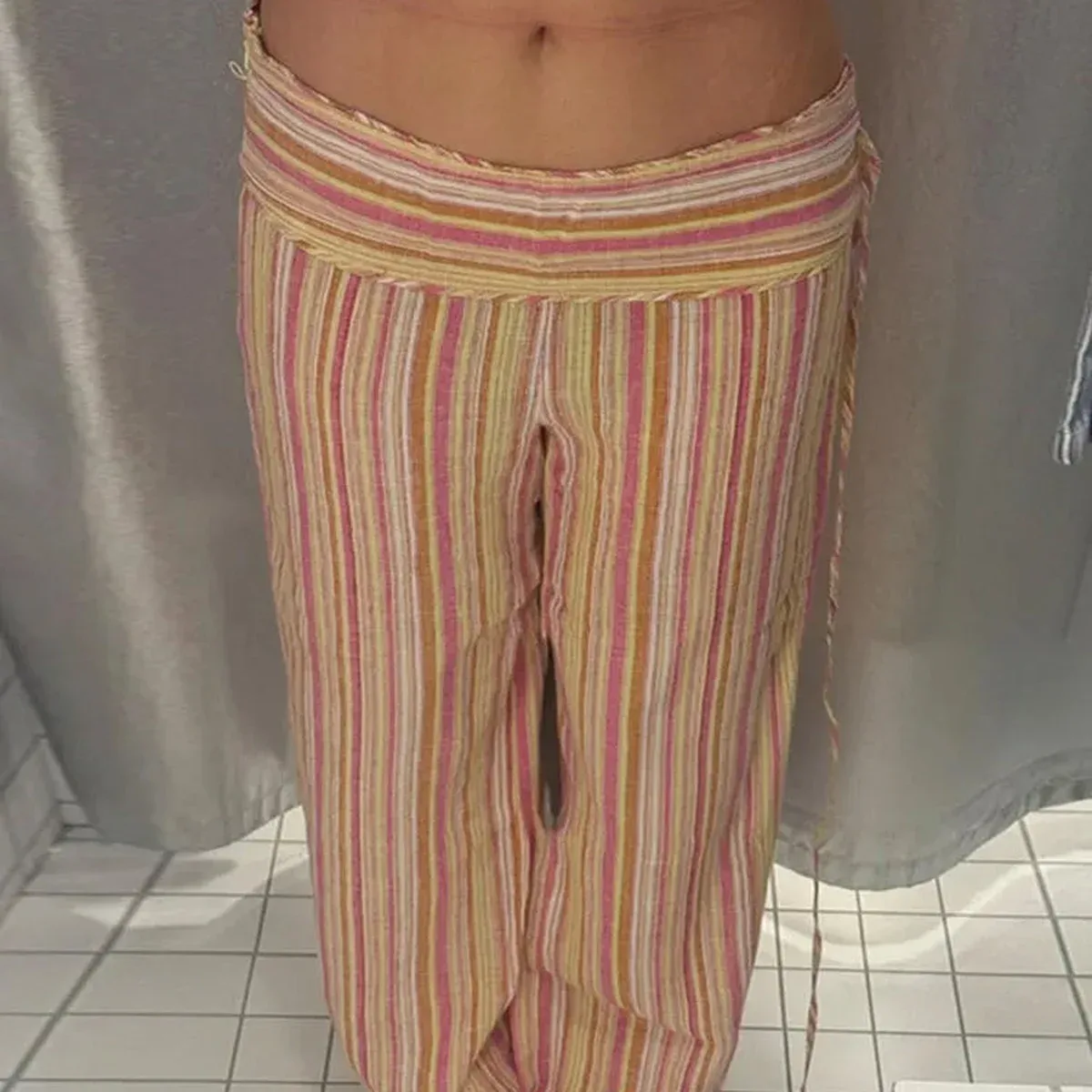 Pants Leg Stripe Women Trousers Adjustable Waist Wrap Loose Summer Floor Length Boho Palazzo Trousers Women Ou, photo 4 of 4