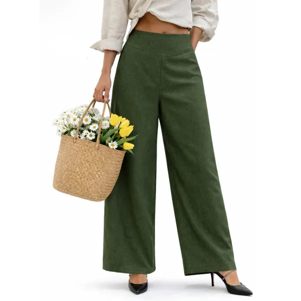 Rachel Linen Palazzo Pants - Flat Front Wide Leg-Essentials