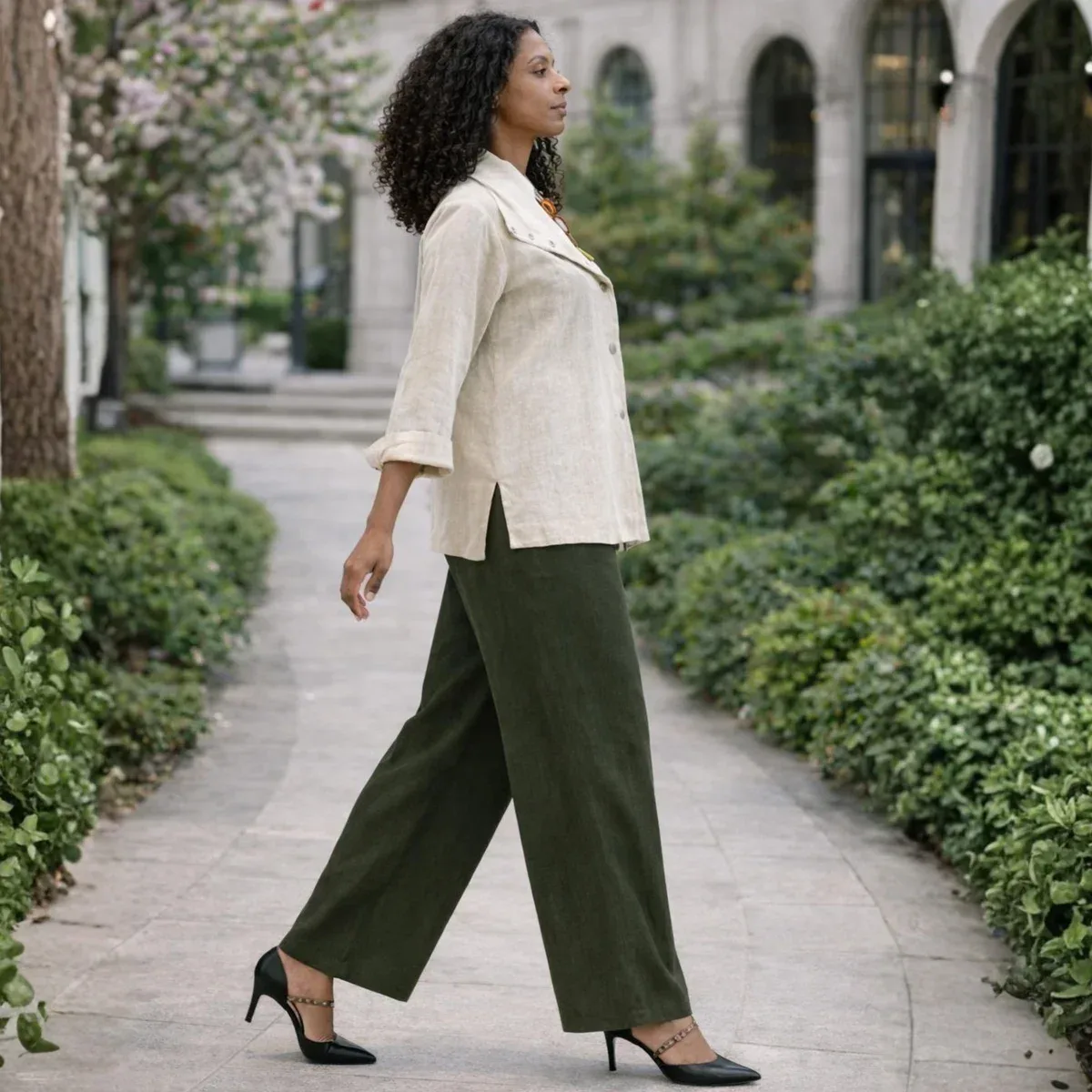 Rachel Linen Palazzo Pants - Flat Front Wide Leg-Essentials, photo 2 of 4