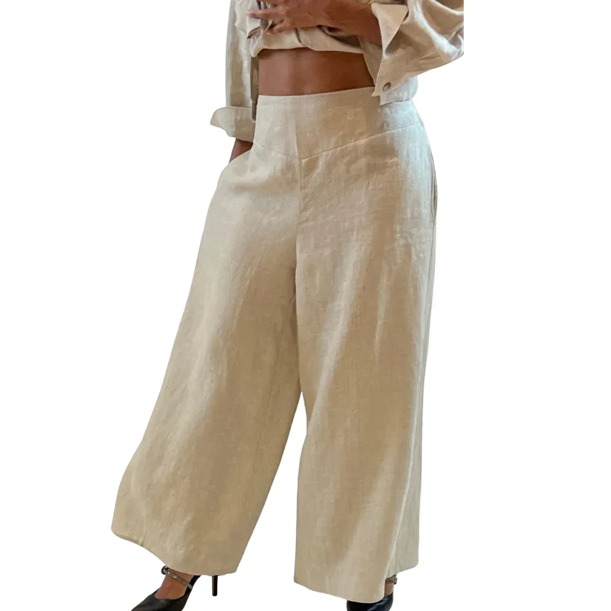 Rachel Linen Palazzo Pants - Flat Front Wide Leg-Essentials, photo 3 of 4