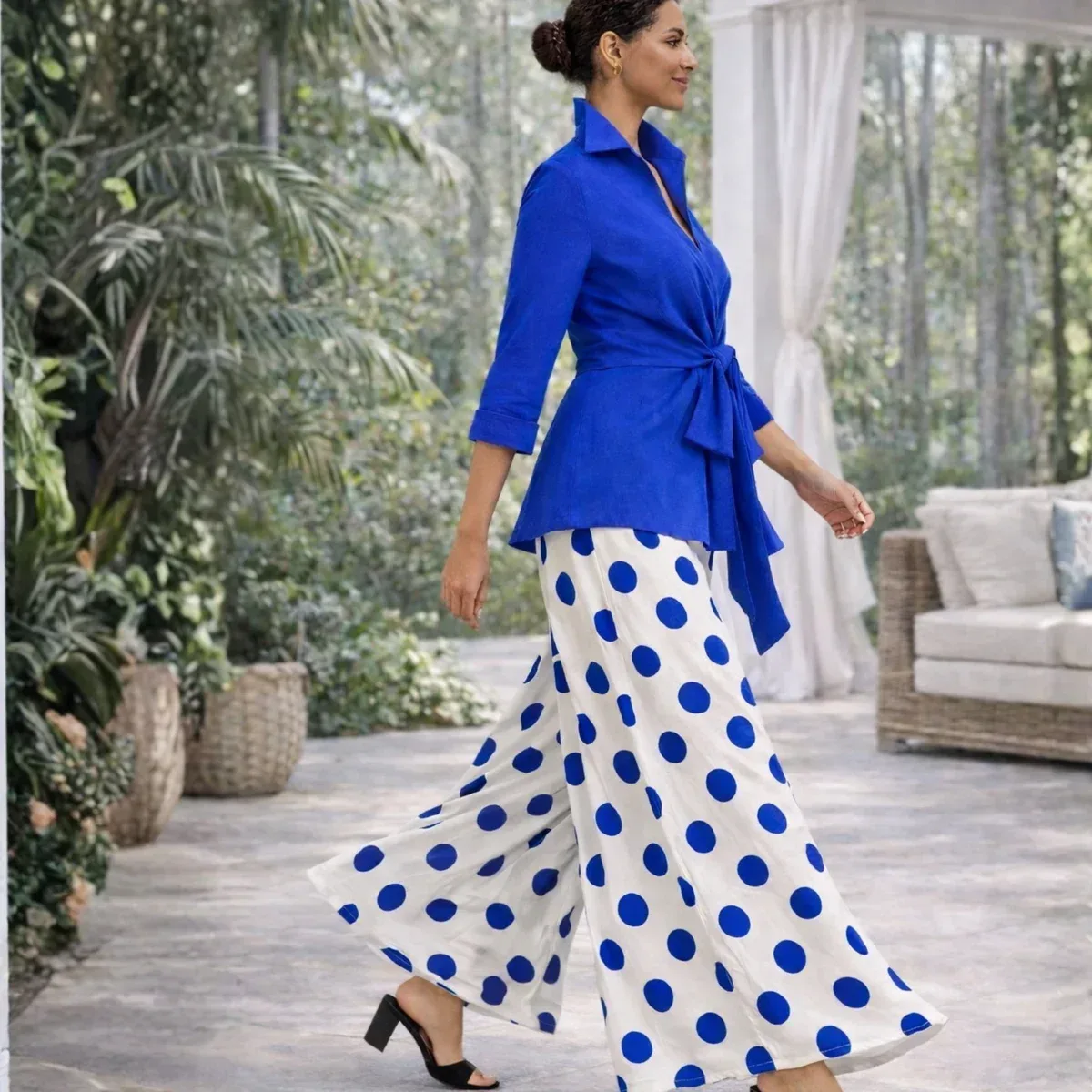 Kenna Linen Palazzo Pants - Flat Front Wide Leg, photo 4 of 4