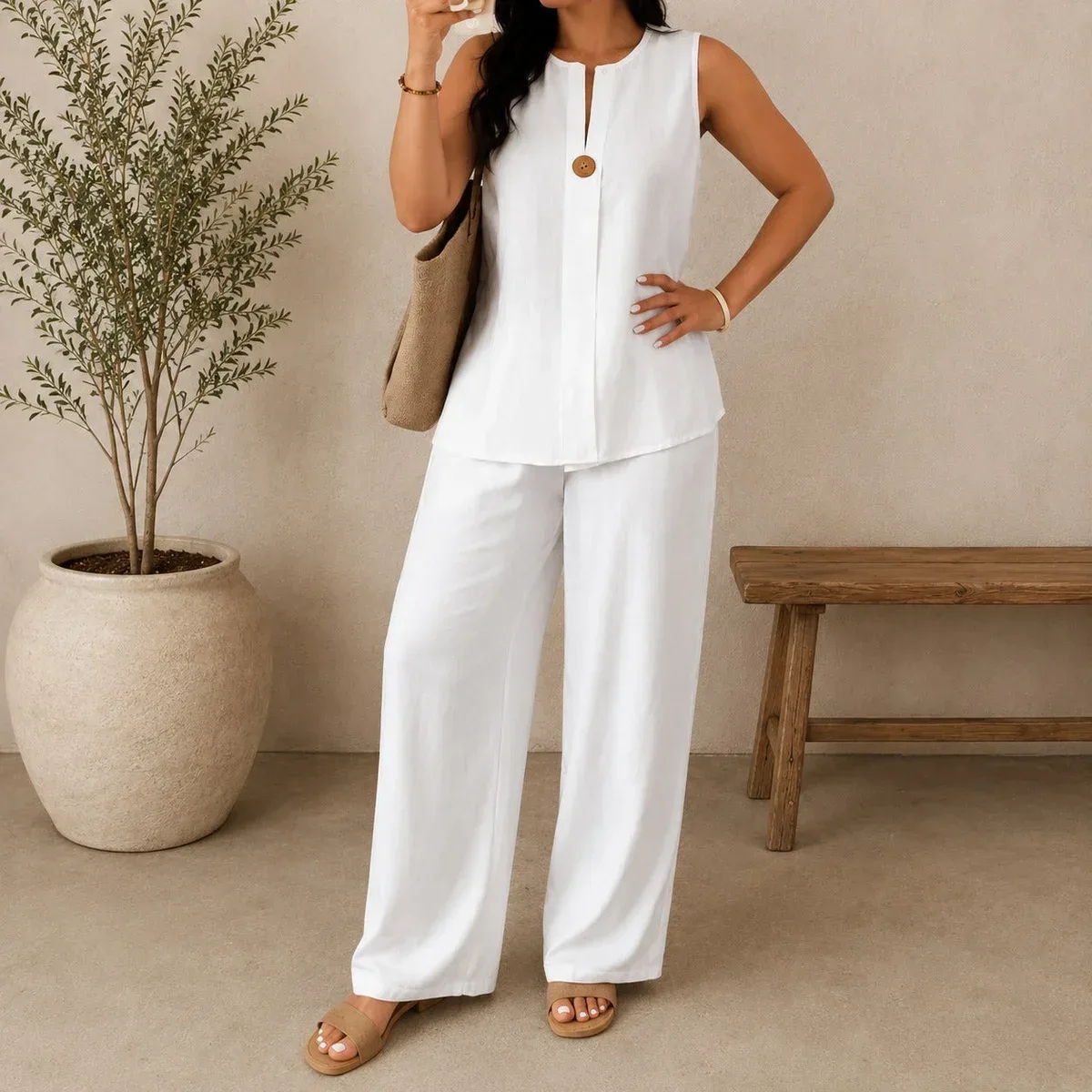 💝💝Set with Front Keyhole Neckline Top and Palazzo Pants, photo 1 of 4