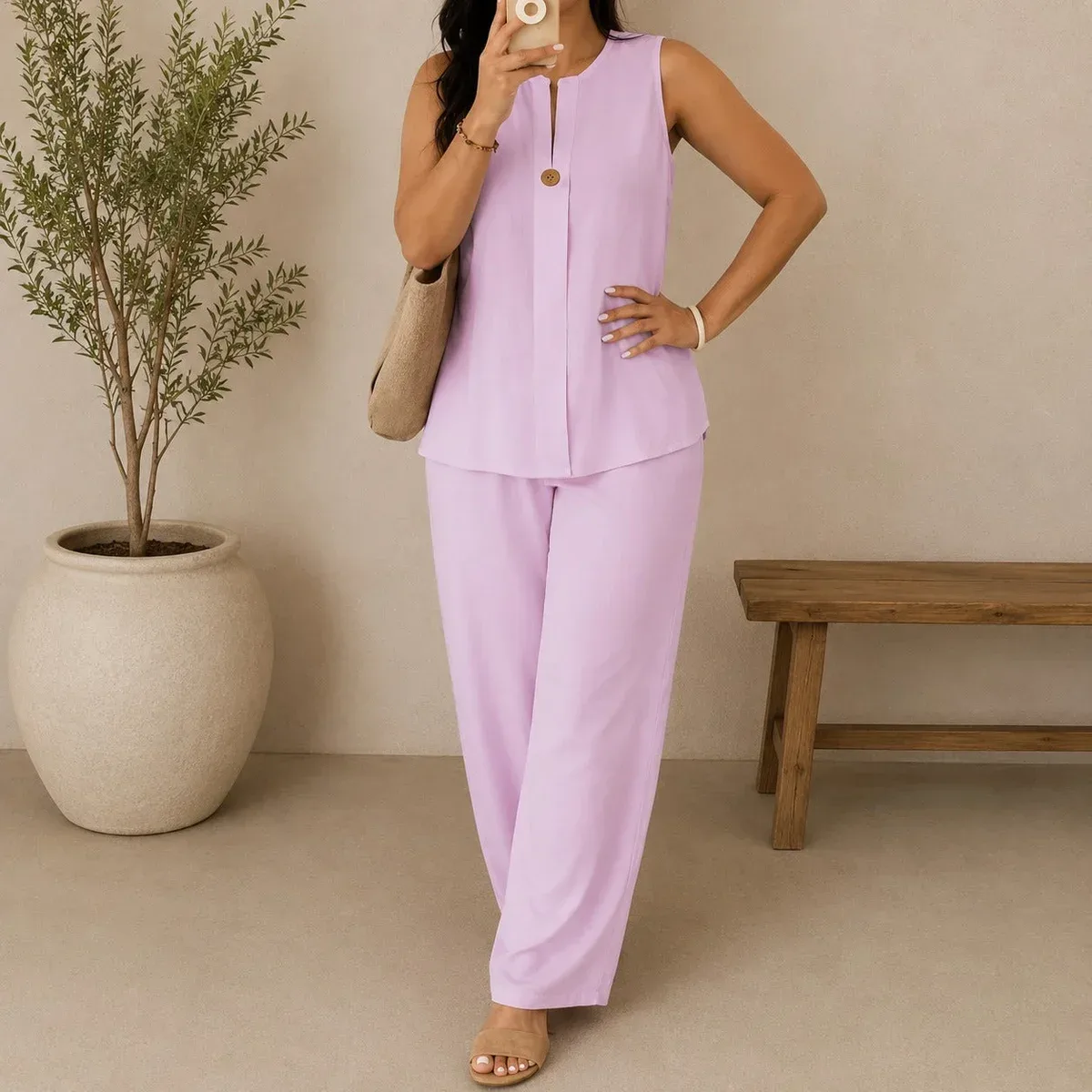 💝💝Set with Front Keyhole Neckline Top and Palazzo Pants, photo 4 of 4