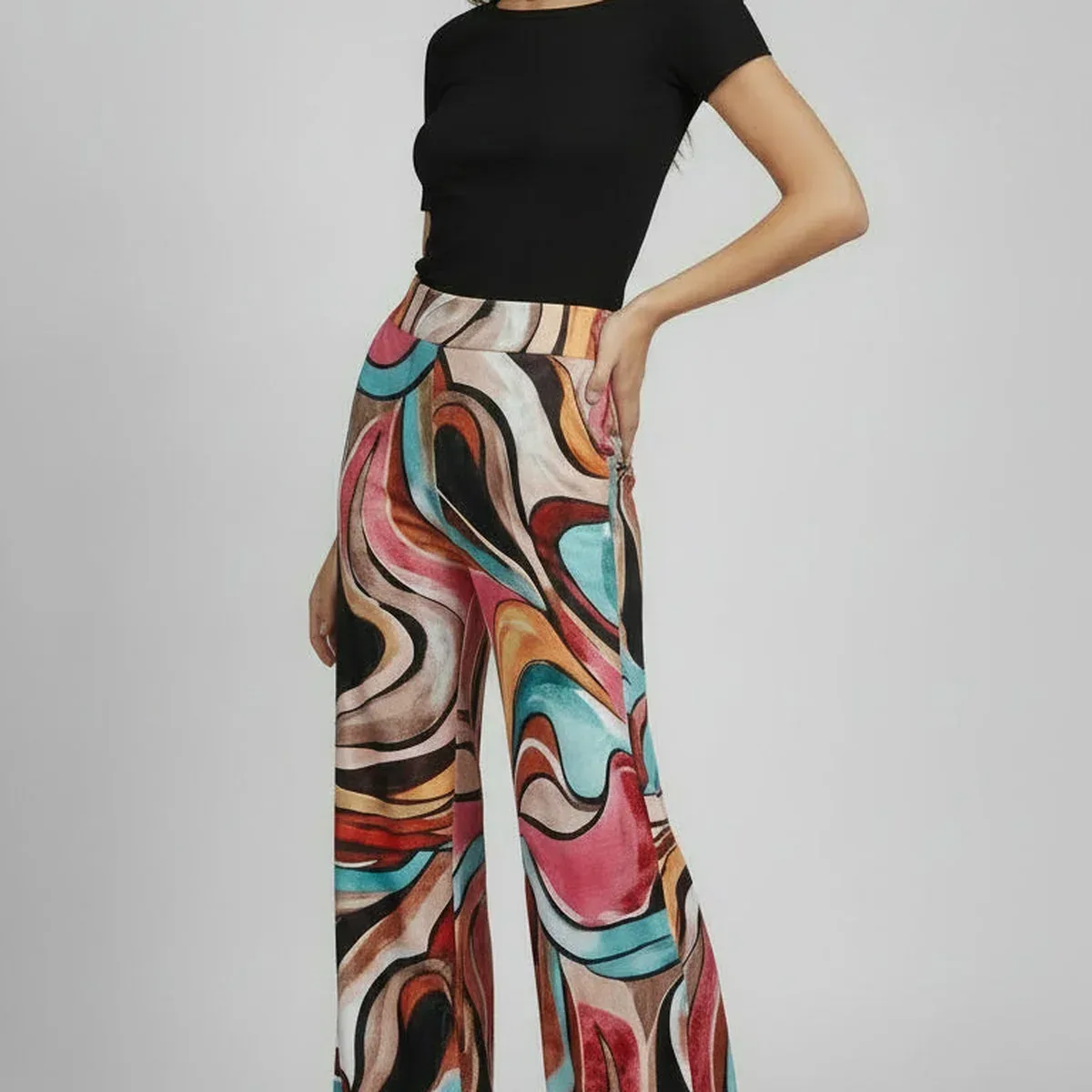 Mid Rise Straight Leg Pull-on Printed Palazzo - P2016, photo 1 of 4