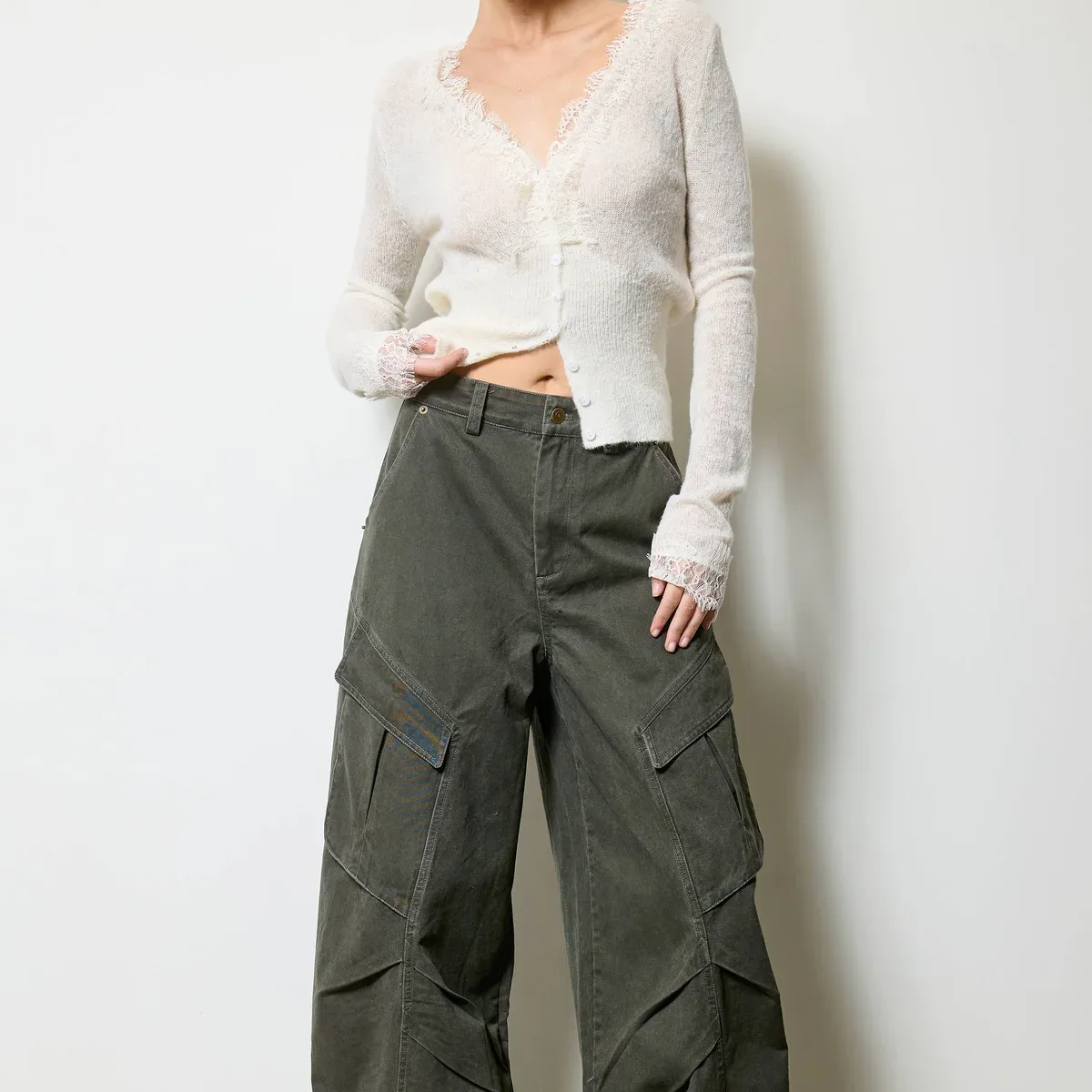 Wide Leg Twill Cargo Pants, photo 1 of 4