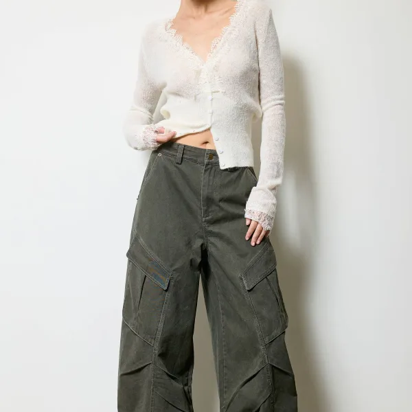 Wide Leg Twill Cargo Pants