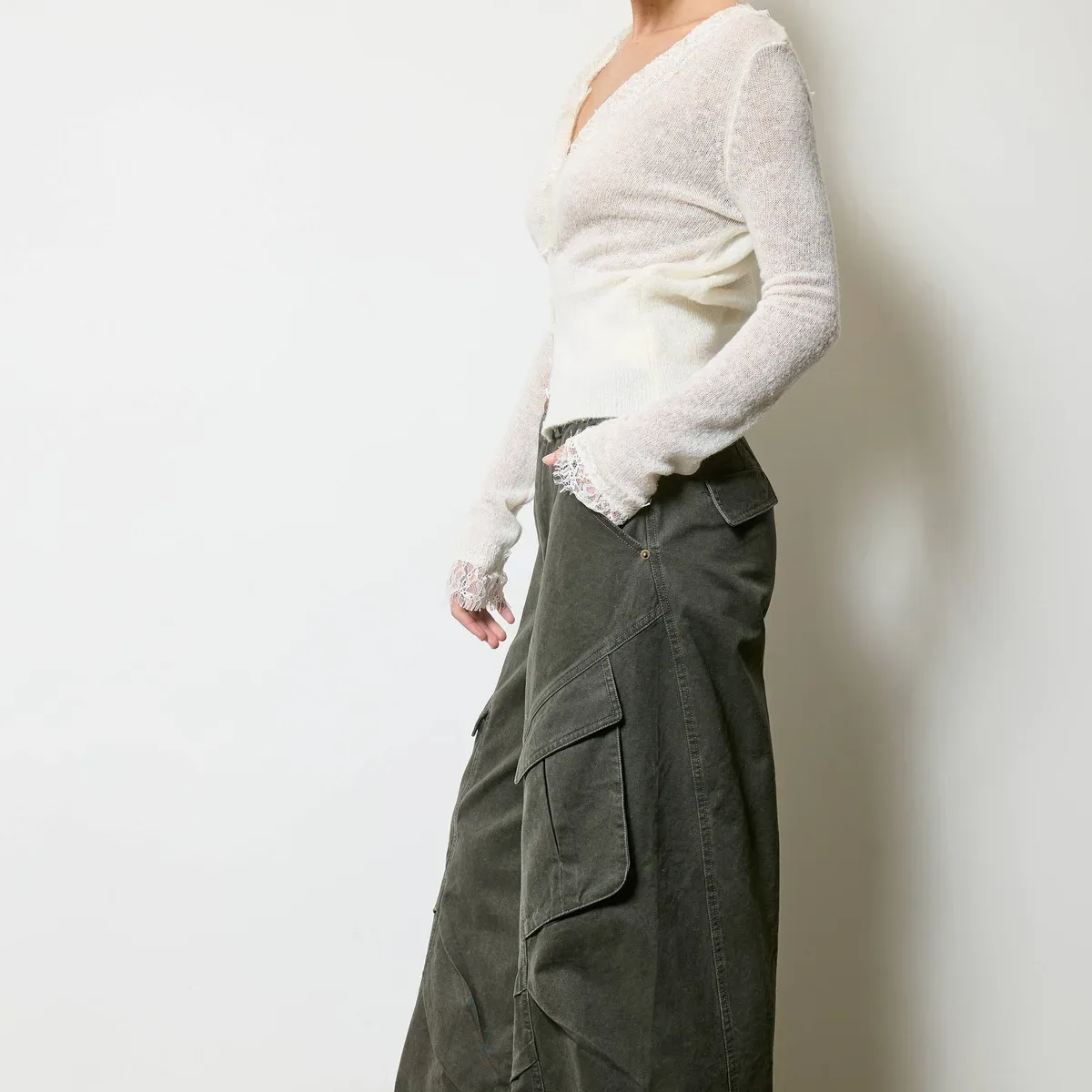 Wide Leg Twill Cargo Pants, photo 2 of 4