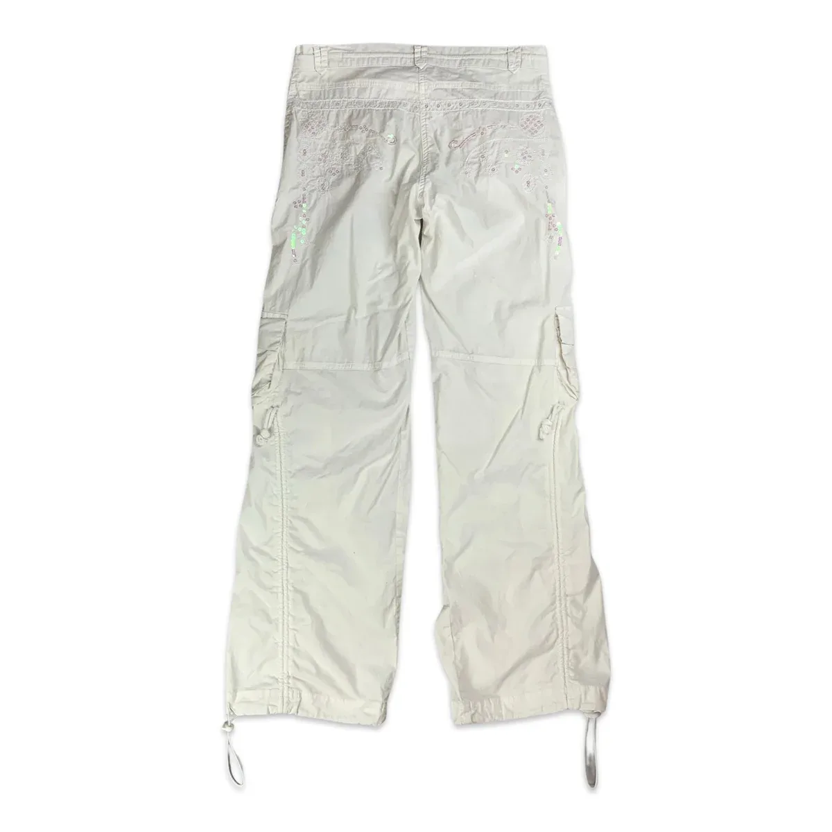 Y2K White Cargo Trousers with Sequin Embellishment 8 10 12, photo 3 of 4