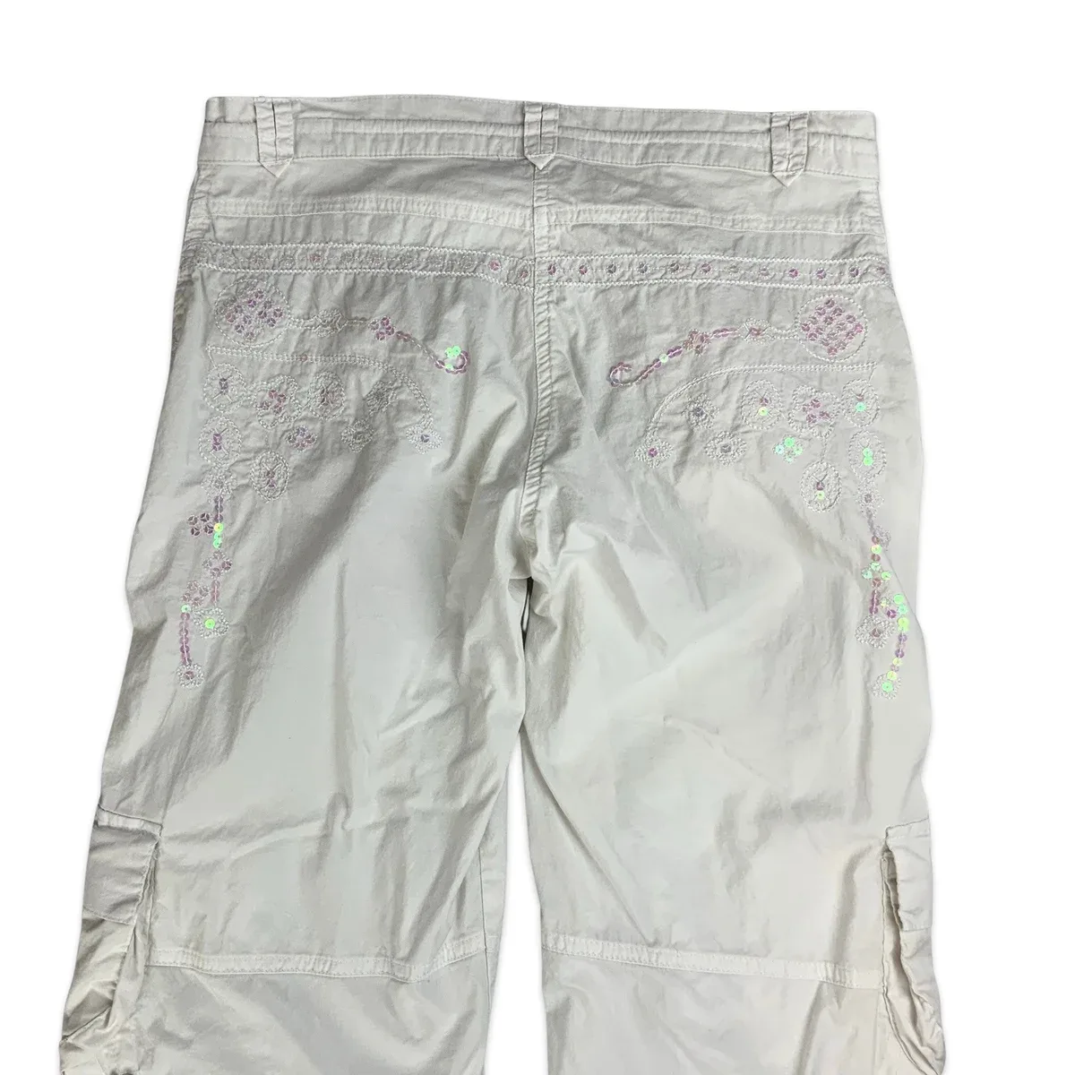 Y2K White Cargo Trousers with Sequin Embellishment 8 10 12, photo 4 of 4