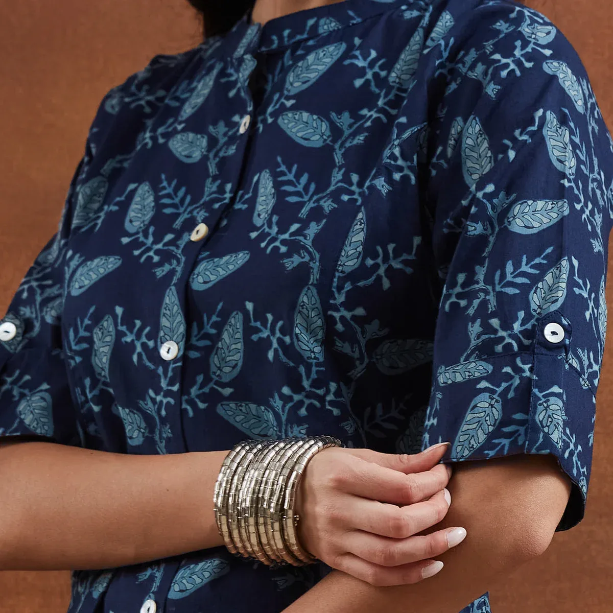 Divena Floral Printed Cotton Blue A-Line Kurta Pant Sets, photo 3 of 4