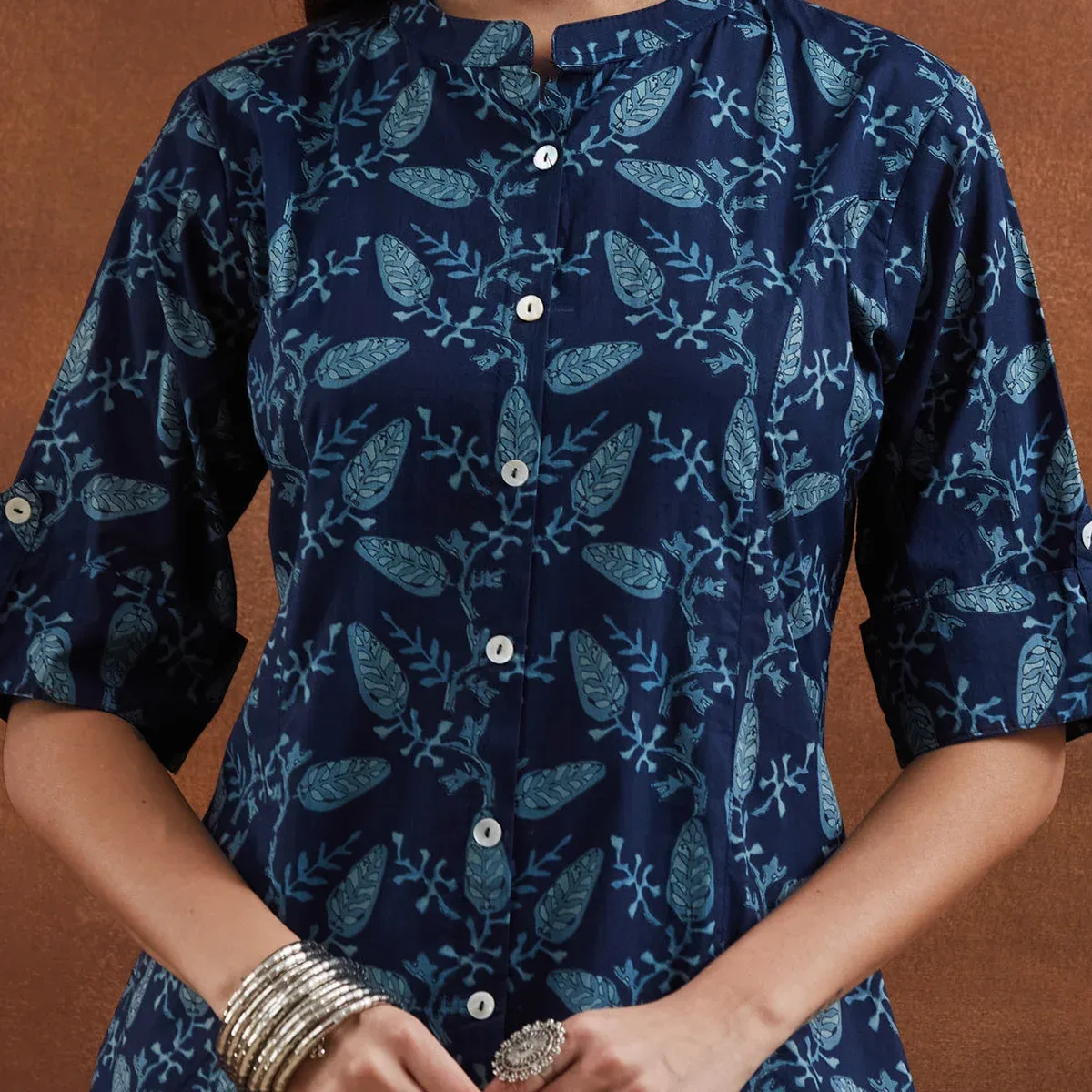 Divena Floral Printed Cotton Blue A-Line Kurta Pant Sets, photo 4 of 4