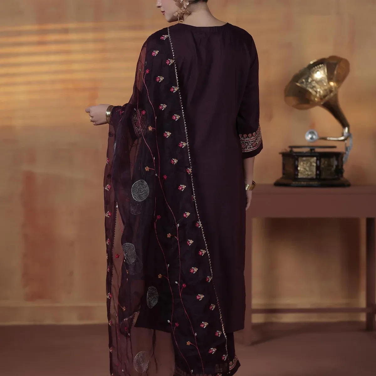 Silk Blend Orchid Embroidered Kurta Comfort Pant Dupatta, photo 2 of 4