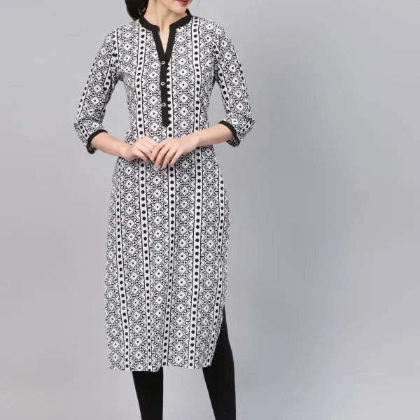 Black Printed straight Kurti