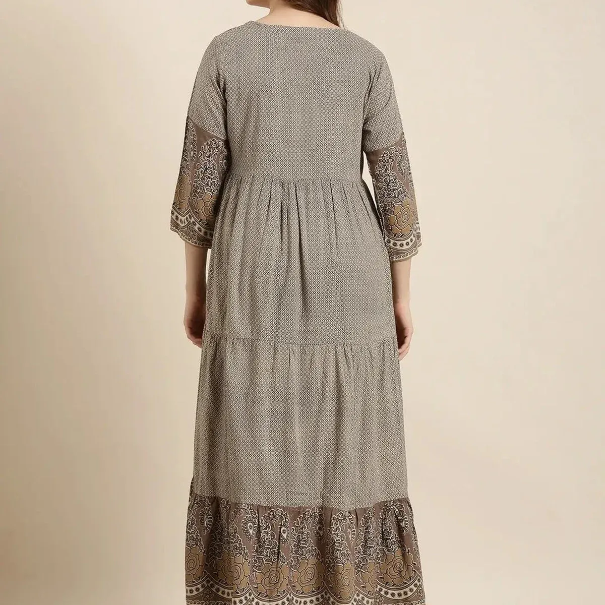 Women's Anarkali Beige Ethnic Motifs Kurta Comes With Overcoat, photo 4 of 4